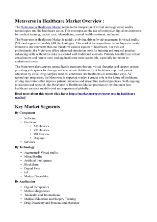 Metaverse in Healthcare Market: The Future of Mental Health Treatment in Virtual