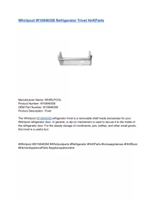 Whirlpool W10846358 Refrigerator Trivet HnKParts
