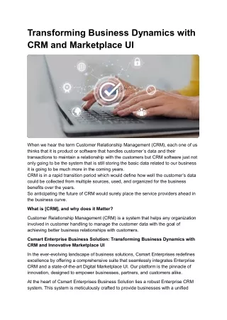 Transforming Business Dynamics with CRM and Marketplace UI