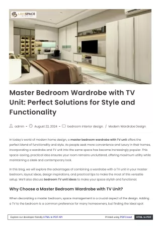 Master Bedroom Wardrobe with TV Unit: A Comprehensive Design Guide