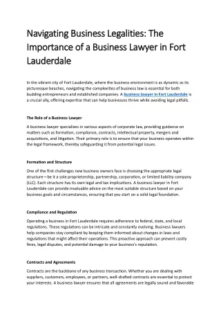 Navigating Business Legalities The Importance of a Business Lawyer in Fort Lauderdale