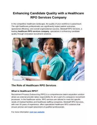 Enhancing Candidate Quality with a Healthcare RPO Services Company