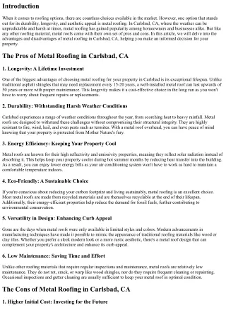 The Pros and Cons of Metal Roofing in Carlsbad, CA