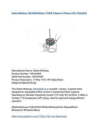 Daikin-McQuay 106163005 Motor 1_15HP 3-Speed 1-Phase 115V _ PartsHnC