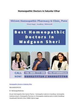 Homeopathic Doctors in Salunke Vihar