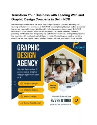 Transform Your Business with Leading Web and Graphic Design Company in Delhi NCR