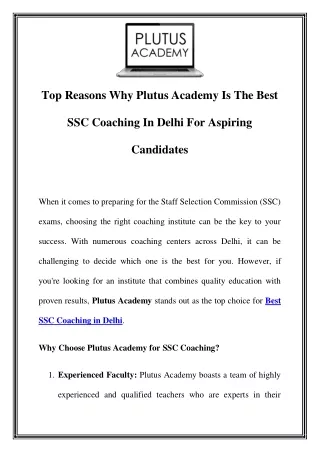 Top SSC Coaching in Delhi | Plutus Academy – Leading SSC Exam Preparation