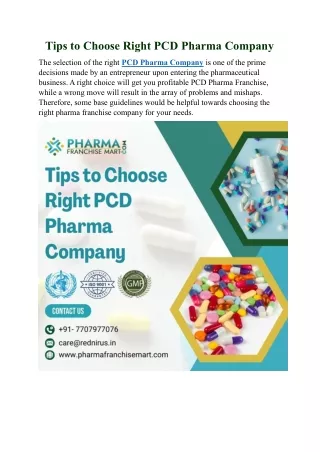 Tips to Choose Right PCD Pharma Company