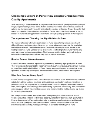 Choosing Builders in Pune: How Ceratec Group Delivers Quality Apartments