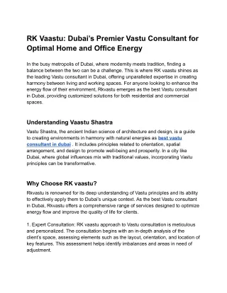 RK Vaastu: Dubai’s Premier Vastu Consultant for Optimal Home and Office Energy