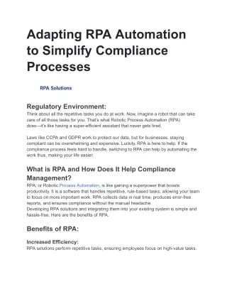 Adapting RPA Automation to Simplify Compliance Processes