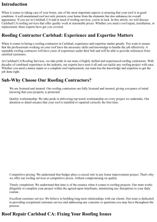 Carlsbad CA Roofing Services: Quality Work, Reasonable Prices