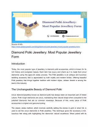 Diamond Polki Jewellery: Most Popular Jewellery Form