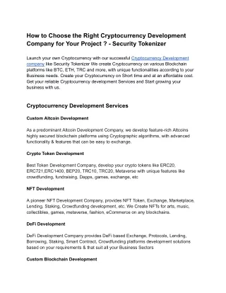 How to Choose the Right Cryptocurrency Development Company for Your Project