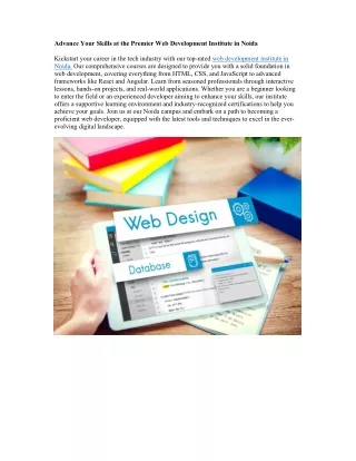 Advance Your Skills at the Premier Web Development Institute in Noida