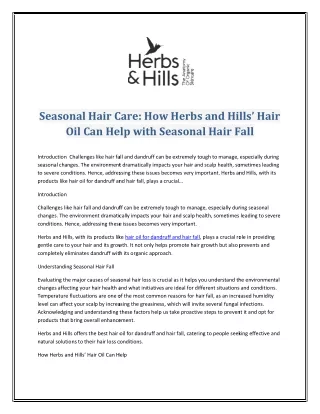 Seasonal Hair Care How Herbs and Hills Hair Oil Can Help with Seasonal Hair Fall