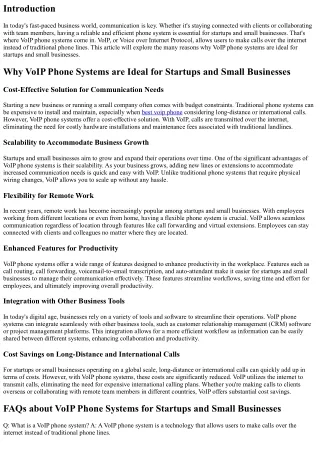 Why VoIP Phone Systems are Ideal for Startups and Small Businesses
