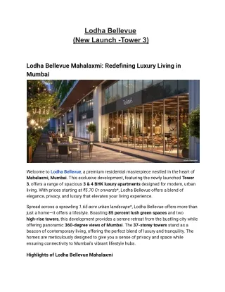 Lodha Bellevue Luxury Apartment in Mahalaxmi, Mumbai | Price, location & Rent