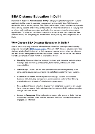 BBA Distance Education in Delhi