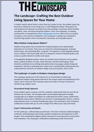 The Landscapr: Crafting the Best Outdoor Living Spaces for Your Home