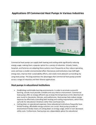 Applications Of Commercial Heat Pumps In Various Industries