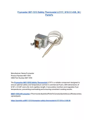 Frymaster 807-1313 Safety Thermostat LC117, 5_16 X 3-5_8, 36 _ PartsFe
