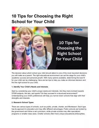 10 Tips for Choosing the Right School for Your Child