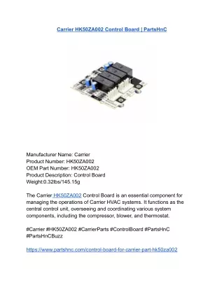 Carrier HK50ZA002 Control Board _ PartsHnC