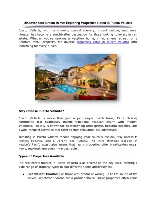 Discover Your Dream Home Exploring Properties in Puerto Vallarta