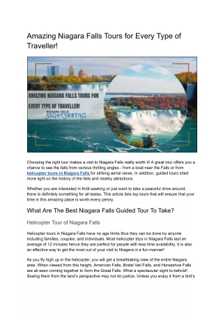 Amazing Niagara Falls Tours for Every Type of Traveller