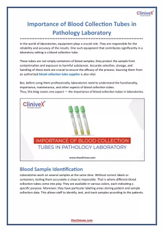 Importance of Blood Collection Tubes in Pathology Laboratory