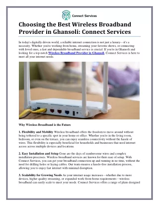 Reliable Wireless Broadband Provider in Ghansoli for Seamless Connectivity