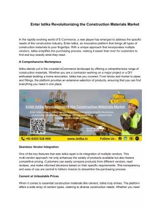 Enter Istika Revolutionizing the Construction Materials Market