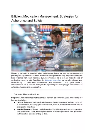 Efficient Medication Management: Strategies for Adherence and Safety