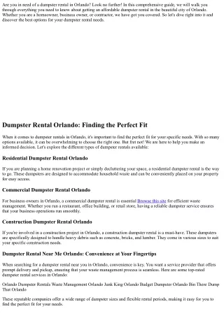 Your Guide to Getting an Affordable Dumpster Rental in Orlando