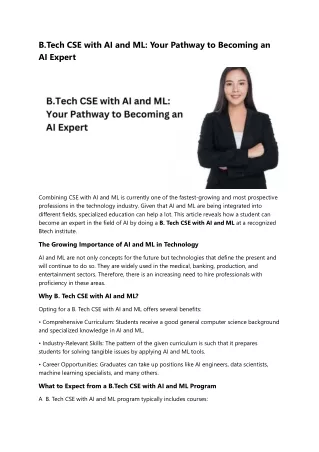 B.Tech CSE with AI and ML Your Pathway to Becoming an AI Expert