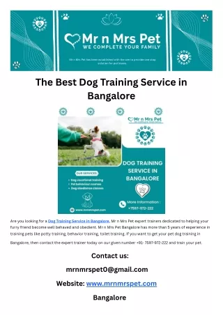 The Best Dog Training Service in Bangalore