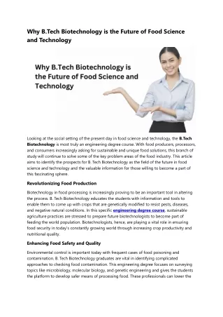 Why B.Tech Biotechnology is the Future of Food Science and Technology