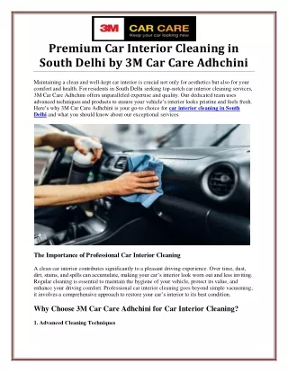 Professional Car Interior Cleaning in South Delhi for a Pristine Ride
