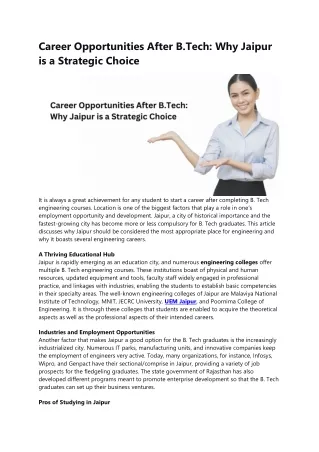 Career Opportunities After B.Tech Why Jaipur is a Strategic Choice