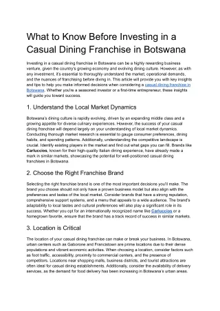 What to Know Before Investing in a Casual Dining Franchise in Botswana