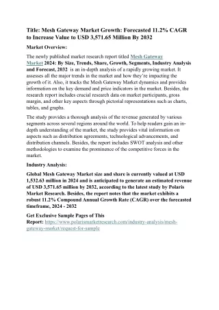 Mesh Gateway Market: Rising Demand and Future Scope by 2032
