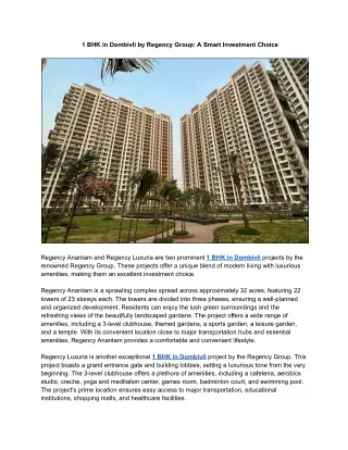 Affordable 1 BHK in Dombivli – Regency Group Real Estate
