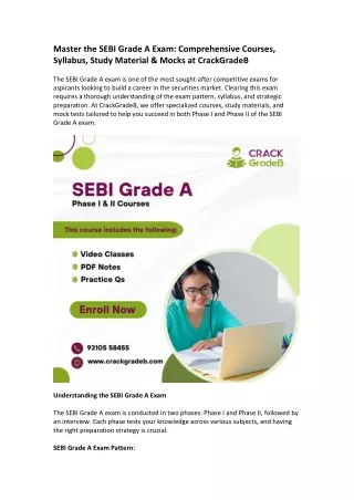 Master the SEBI Grade A Exam Comprehensive Courses, Syllabus, Study Material & Mocks at CrackGradeB