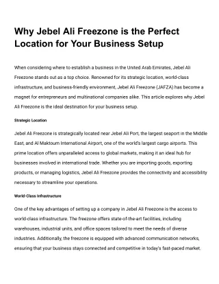 Why Jebel Ali Freezone is the Perfect Location for Your Business Setup