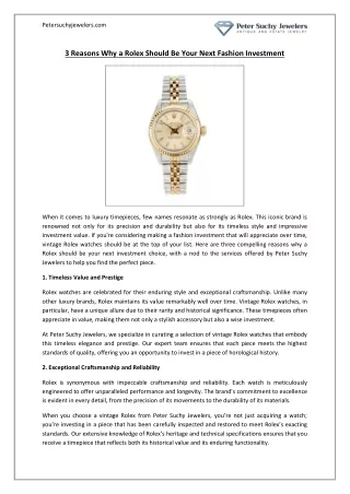 3 Reasons Why a Rolex Should Be Your Next Fashion Investment