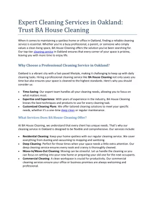 Expert Cleaning Services in Oakland Trust BA House Cleaning