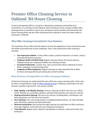 Premier Office Cleaning Service in Oakland BA House Cleaning