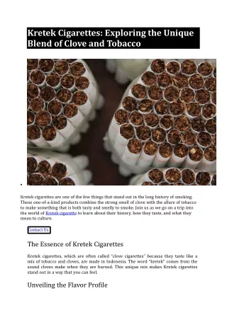 Kretek Cigarettes Exploring the Unique Blend of Clove and Tobacco