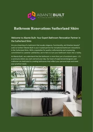 Bathroom Renovations Sutherland Shire